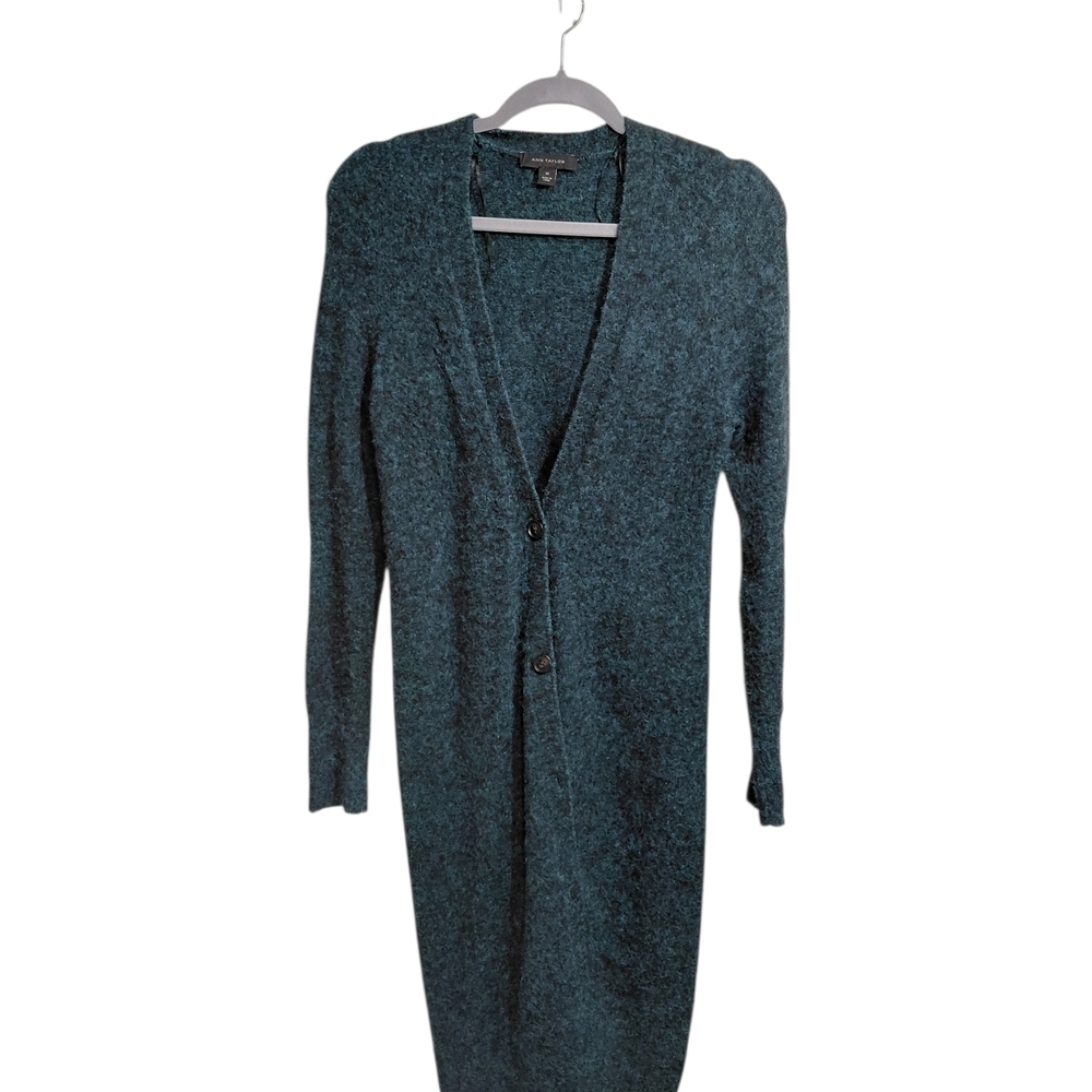Ann Taylor Teal Long Button-Front Cardigan 🧣